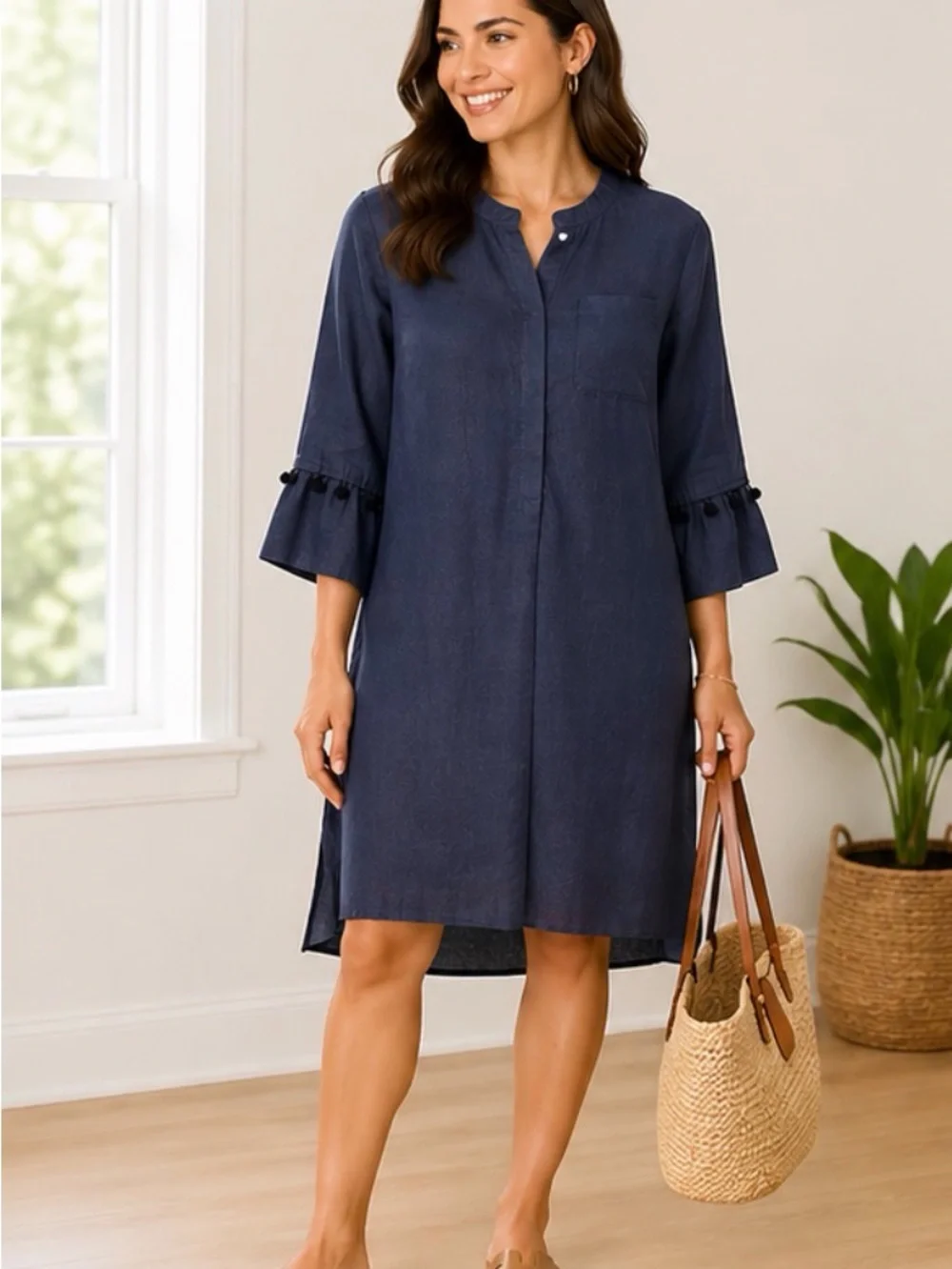 CJ Laing Navy Linen Tunic Dress Cover Up Size XL - Picture 1 of 11